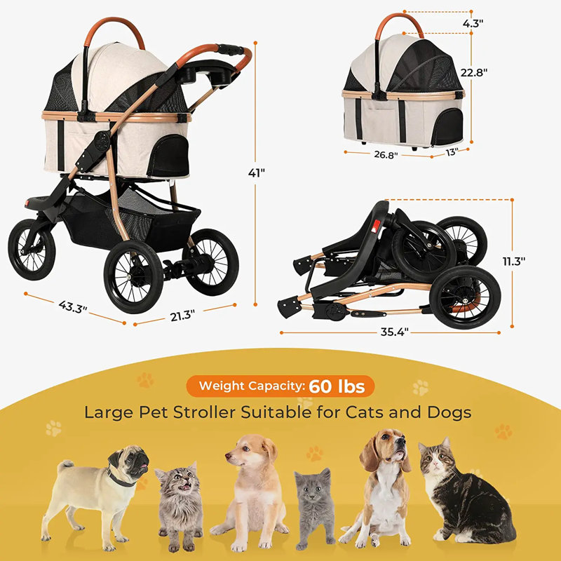 VIAGDO Pet Stroller, Premium 3in1 Large Dog Stroller For Cats/dogs